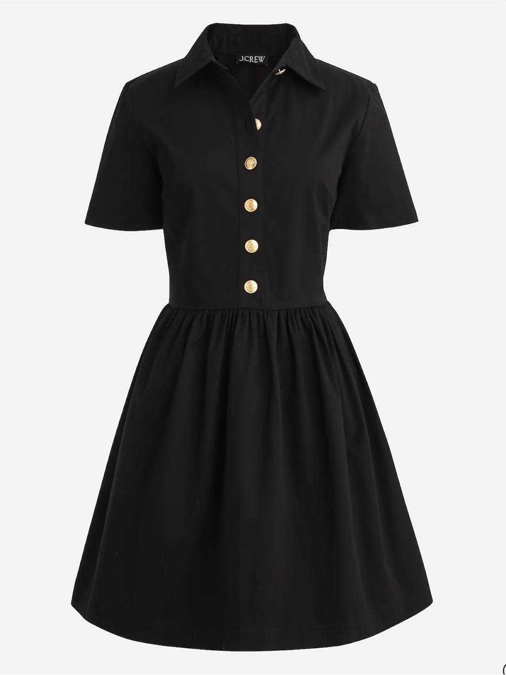 J. Crew Black A-Line Shirt-Dress in Chino with Gold Buttons